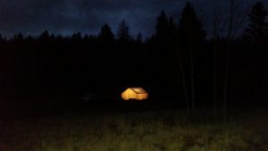 canvas tent at night