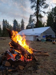 wall tent with fire
