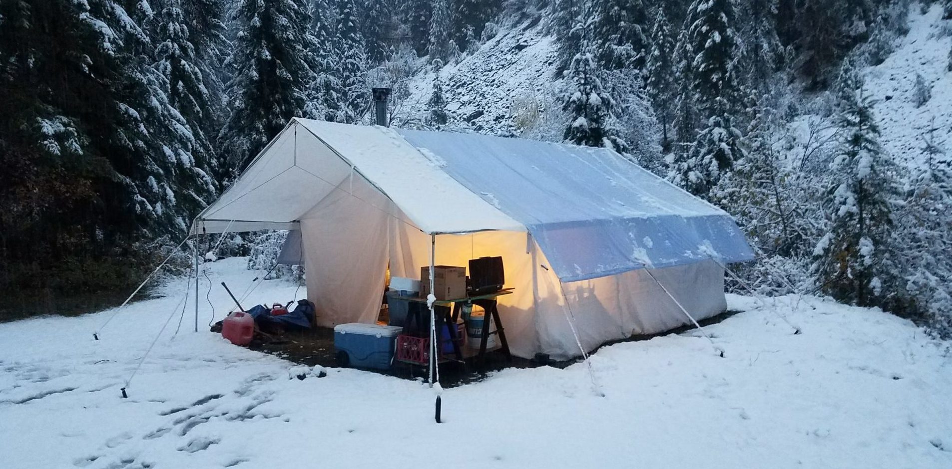 canvas tent with stove